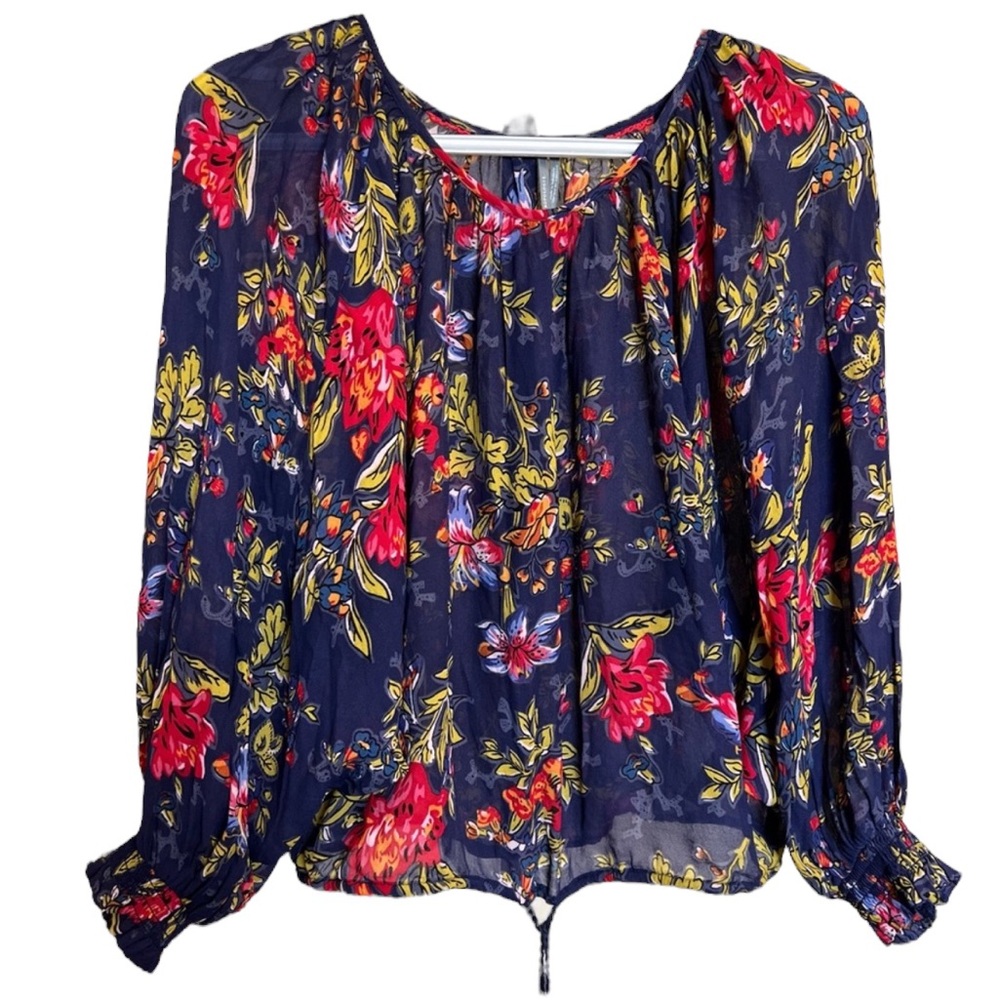 Anthropologie  navy blue floral print.  EC. Size XSMALL